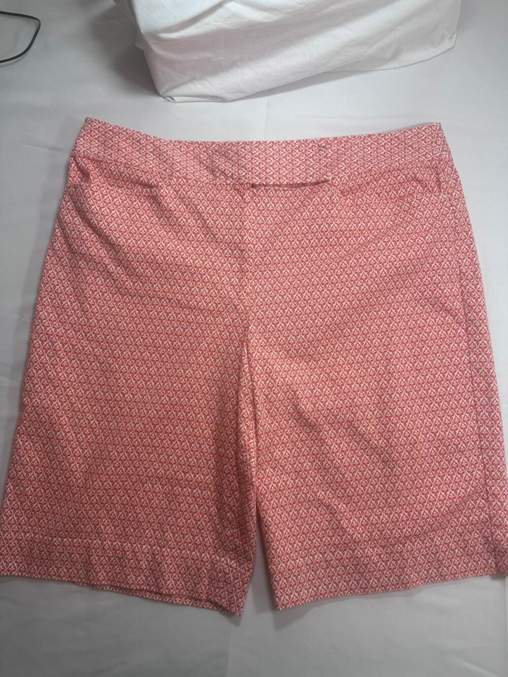 Talbots Coral & White Printed Stretch Bermuda Shorts-Size 18